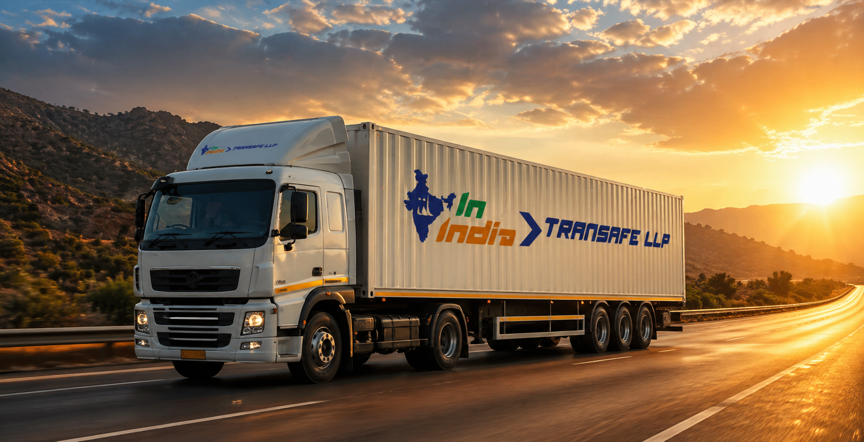 Fleet of trucks moving on expressway